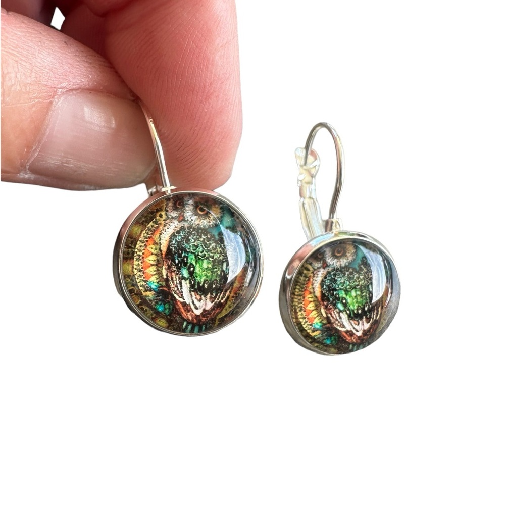 Mini Bubble Style Owl Design Drop Earrings